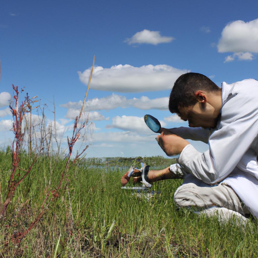 Person conducting research in field